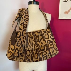 Valentino Leopard Print Shoulder Bag in Brown and Tan